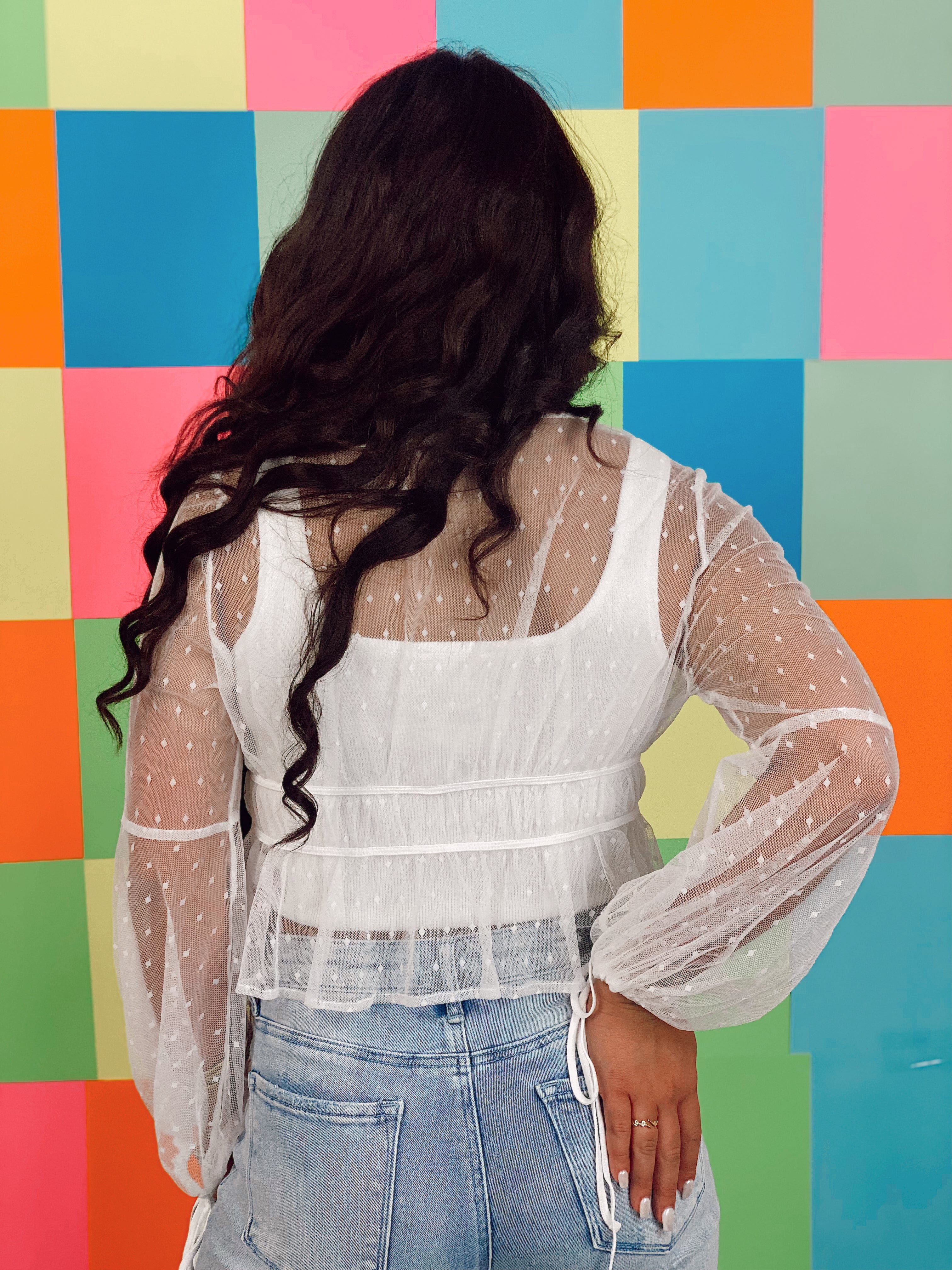 White Lace Tie Front Crop Top