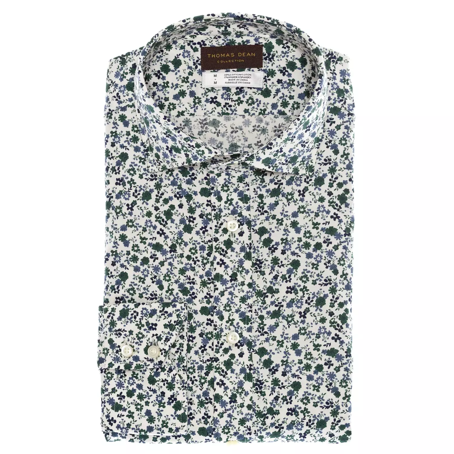 White Print Button Down Sport Shirt