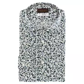 White Print Button Down Sport Shirt