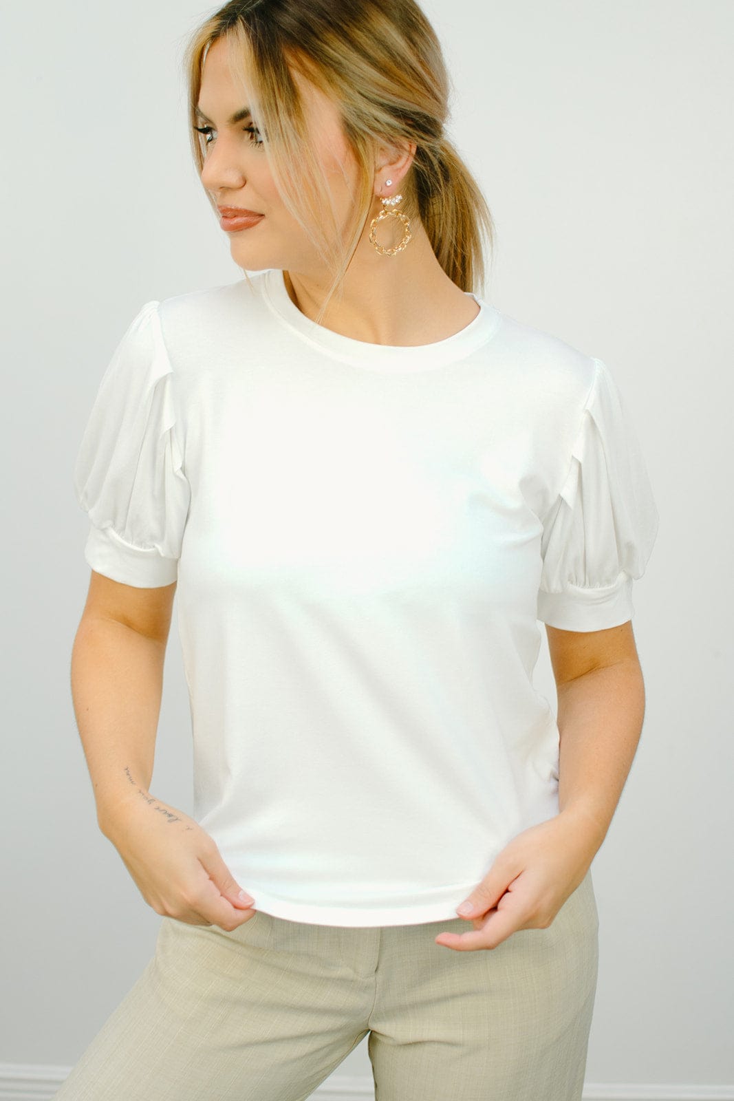 White Puff Sleeve Tee