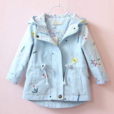 Windbreaker Flower Embroidery Hooded Jacket