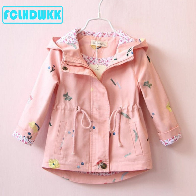 Windbreaker Flower Embroidery Hooded Jacket