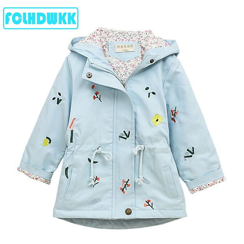 Windbreaker Flower Embroidery Hooded Jacket