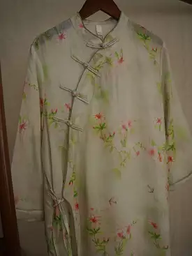 Women Spring Floral Strap Ramie Robe Dress SC1052