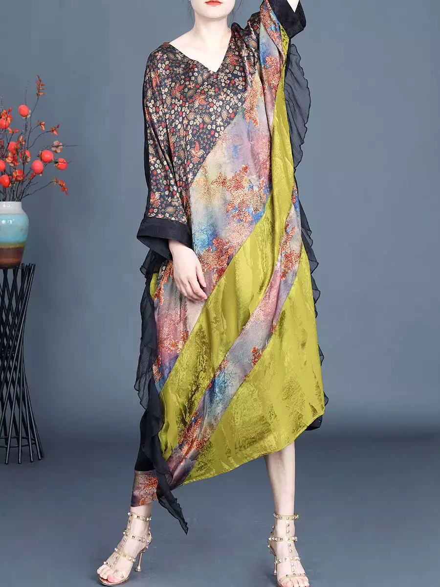 Women Summer Artsy Floral Spliced V-Neck Dress SC1006