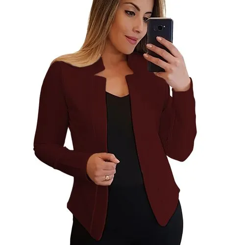 Women's Fashion Solid Color Printing Placket Coat Blazer