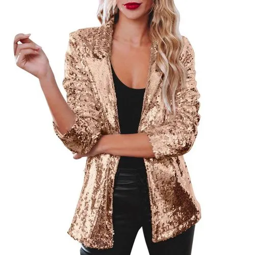 Women's Hip-Hop Streetwear Solid Color Sequ Coat Casual Jacket