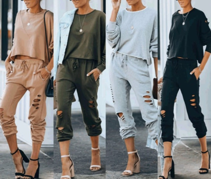 Women's Distressed Jogger Sets