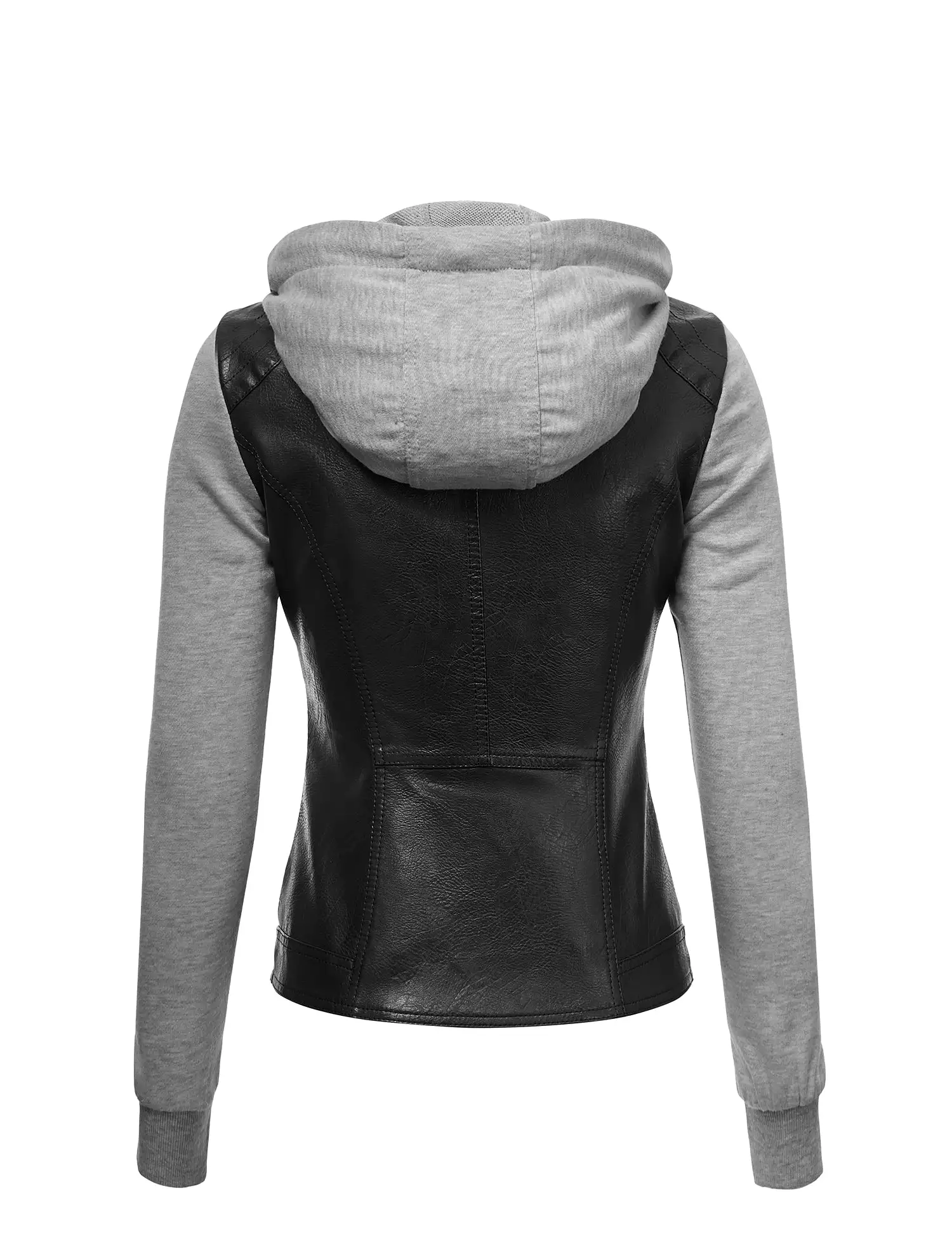 Womens Lock & Love Faux Leather Full Zip Hoodie Sweatshirt Jacket