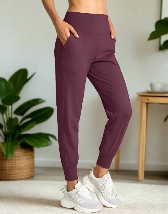 Womens Maroon Jogger Pants, Pocket Dress Joggers, Sizes S/M/L/XL, Yoga Waist