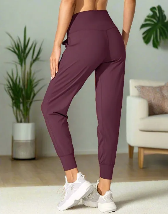 Womens Maroon Jogger Pants, Pocket Dress Joggers, Sizes S/M/L/XL, Yoga Waist