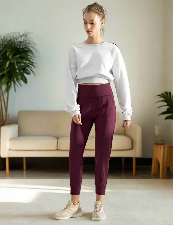 Womens Maroon Jogger Pants, Pocket Dress Joggers, Sizes S/M/L/XL, Yoga Waist